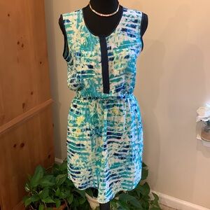 🌹Apt. 9 • Like New Vibrant Blue and Green Patterned Mini Dress with Slip